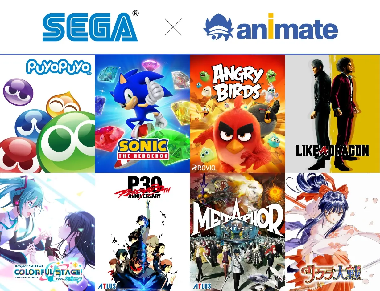 SEGA/ATLUS 与 animate 推出首个全球合作项目! 为期一年的全球合作,animate全球门店将呈现热门IP内容