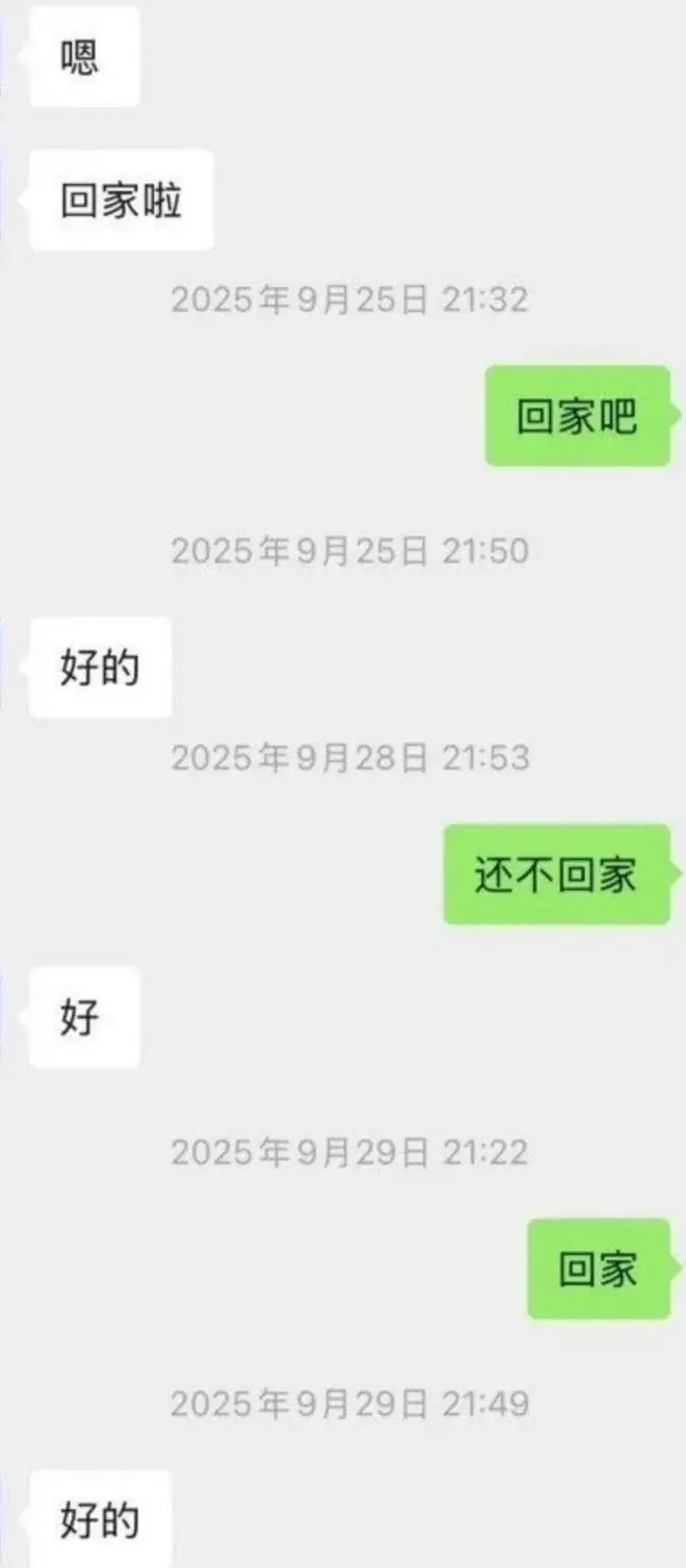 杨女士提供的部分“回家”相关聊天记录