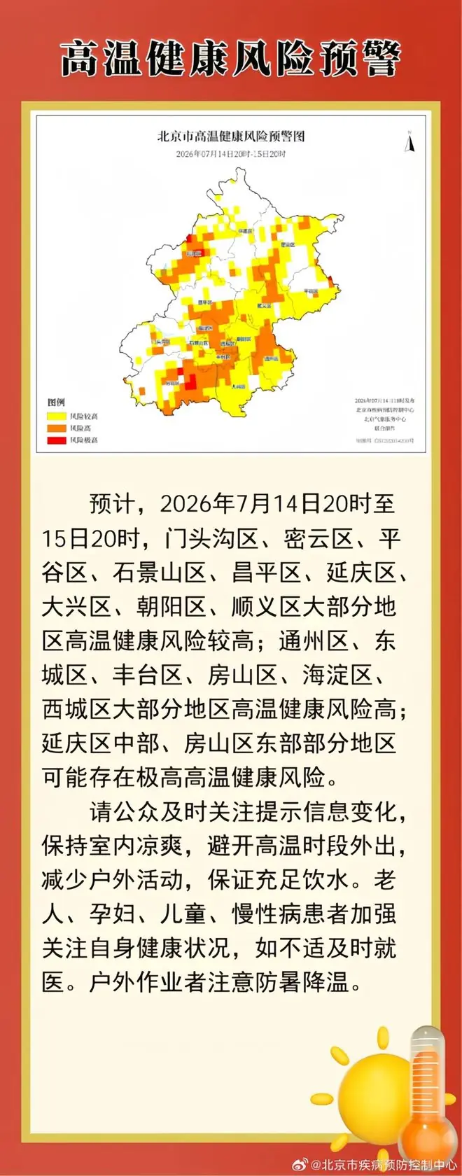 北京发布今年首个高温健康风险预警!这几个区最热,最新提醒——