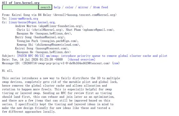 腾讯工程师出手!Linux多交换设备I/O调度大重构:彻底干掉全局锁