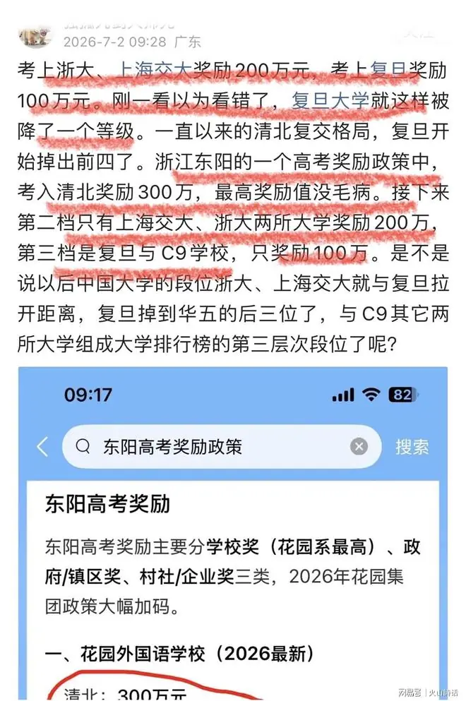 考上海交大奖200万,复旦奖100万!浙江一校高考奖励政策,引争议