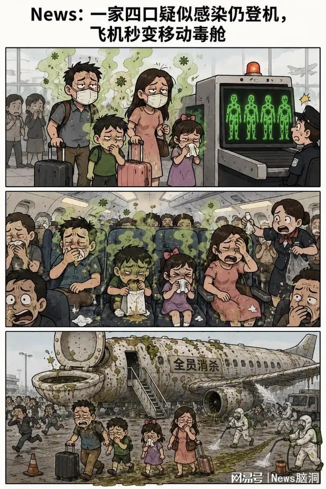 一家四口明知染病仍登机,一路疯狂“喷粪”,飞机里到处都是.....